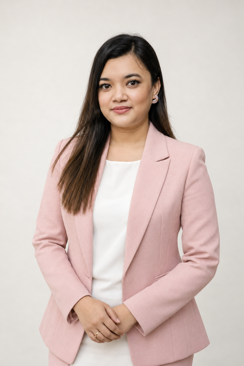 Kheya Sharif in a pink blazer and white blouse